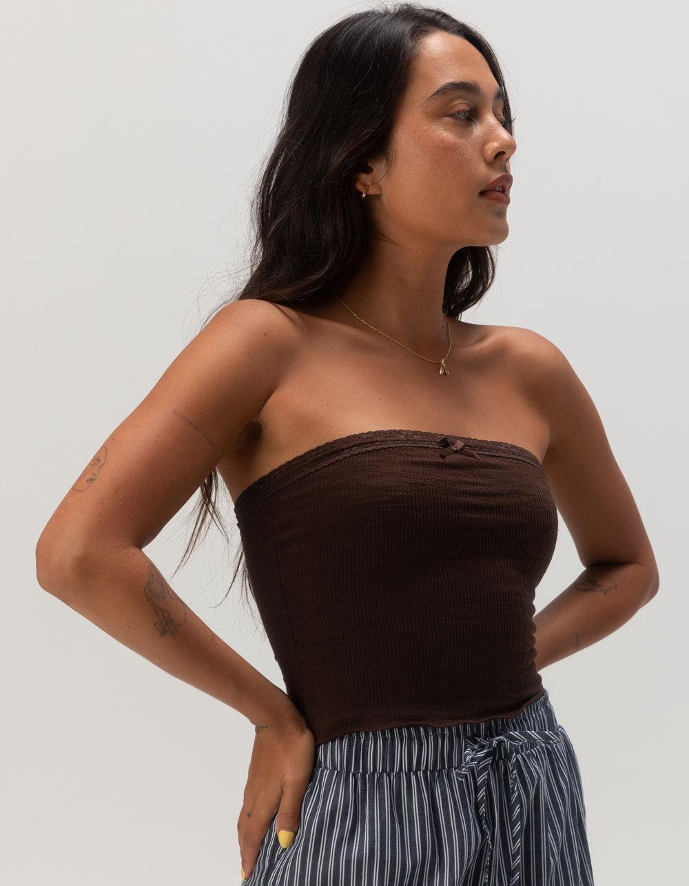 RSQ Womens Lace Trim Tube Top - BROWN Product Image