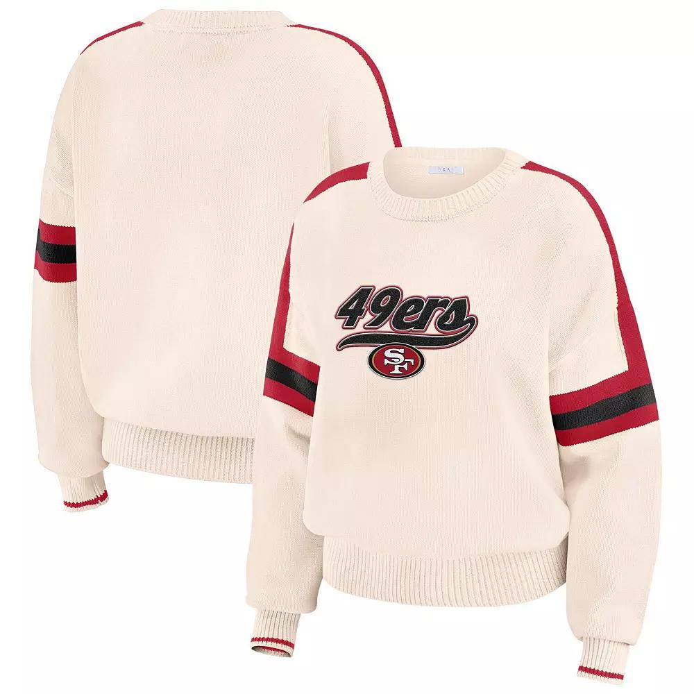 Women's WEAR by Erin Andrews Cream San Francisco 49ers Stripe Pullover Sweater,  Product Image