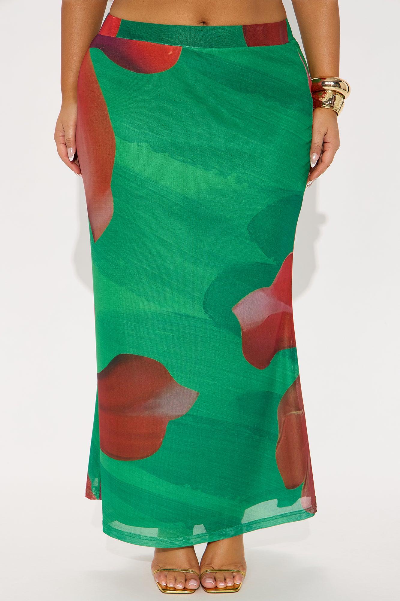 Into The Night Floral Mesh Maxi Skirt - Green/combo Product Image