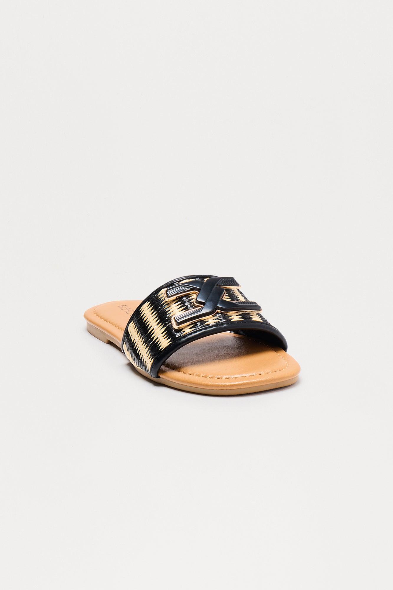 Oahu Woven Sqaure Toe Sandals - Black Female Product Image
