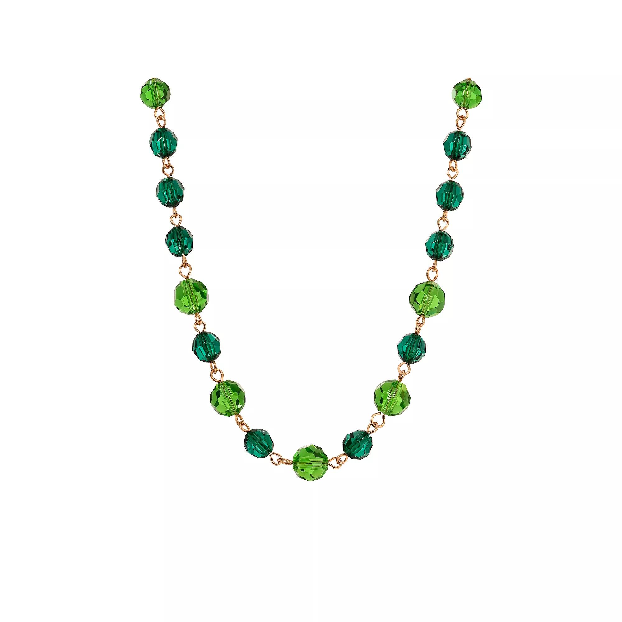1928 Linked Faceted Bead Necklace, Women's, Green Product Image