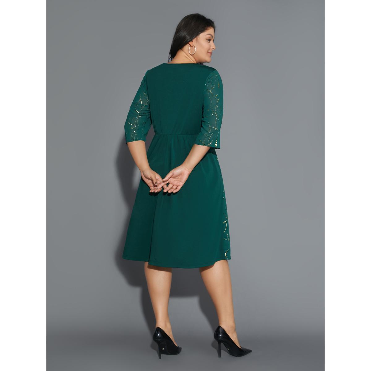 Plus Size Glitter 2-In-1 Layered Dress DarkGreen Women Cocktail Overlapping Party Curvy Bloomchic 26/4X Product Image