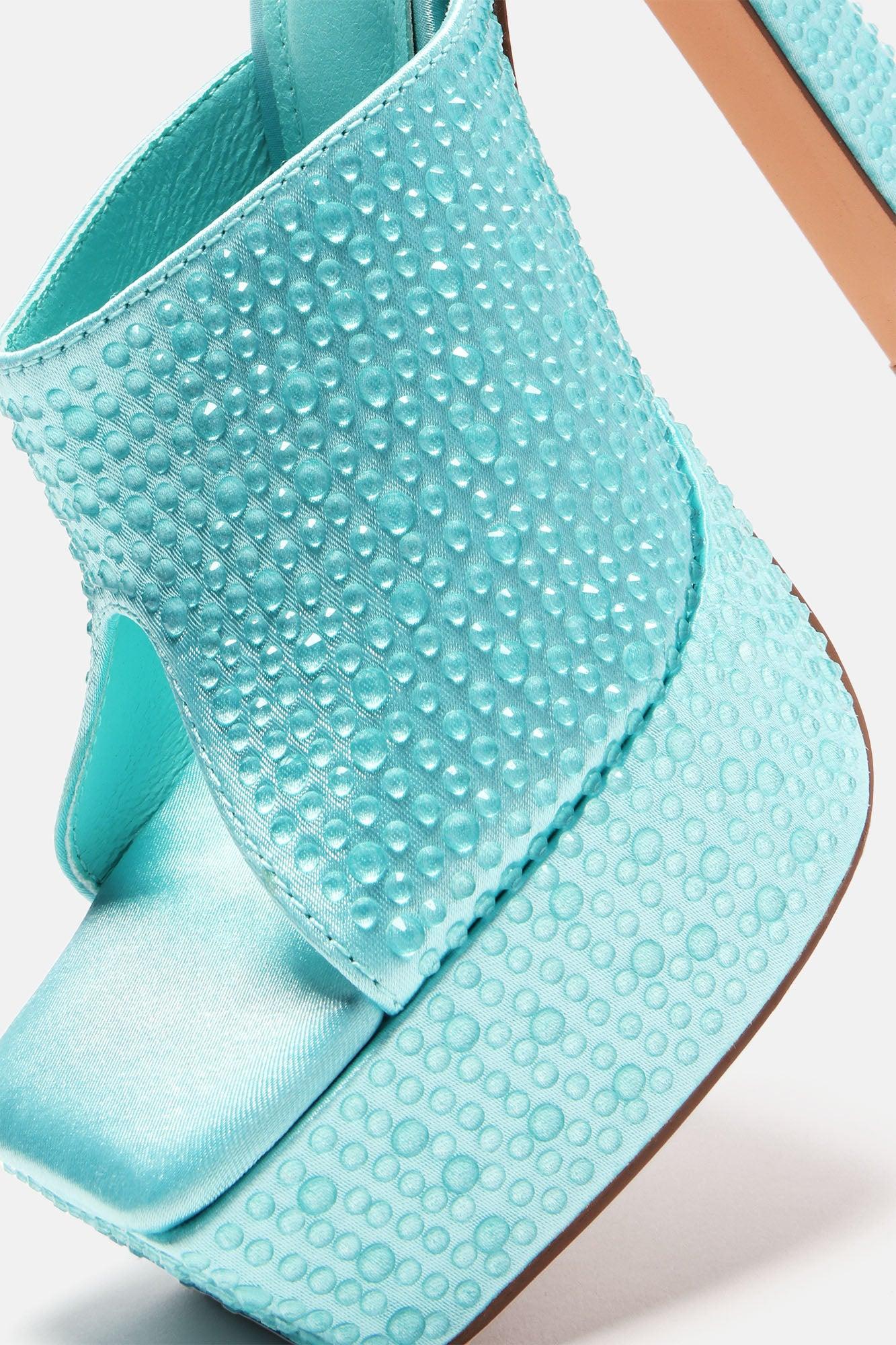 All Eyes On Me Platform Mules - Blue Product Image