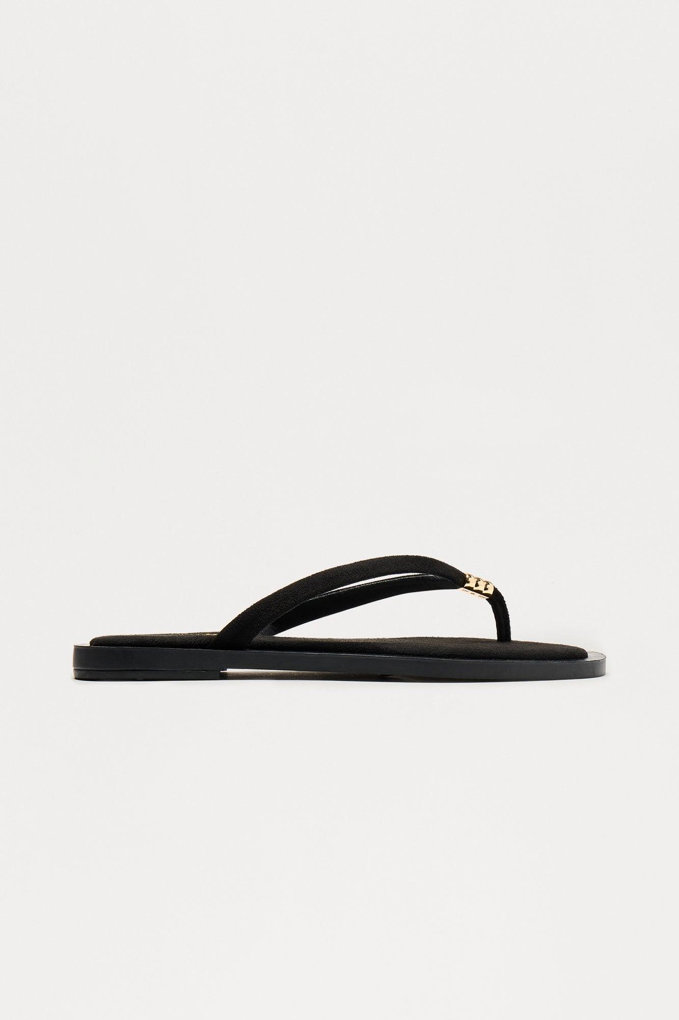 Sizzle Faux Suede Flip Flops - Black Female Product Image