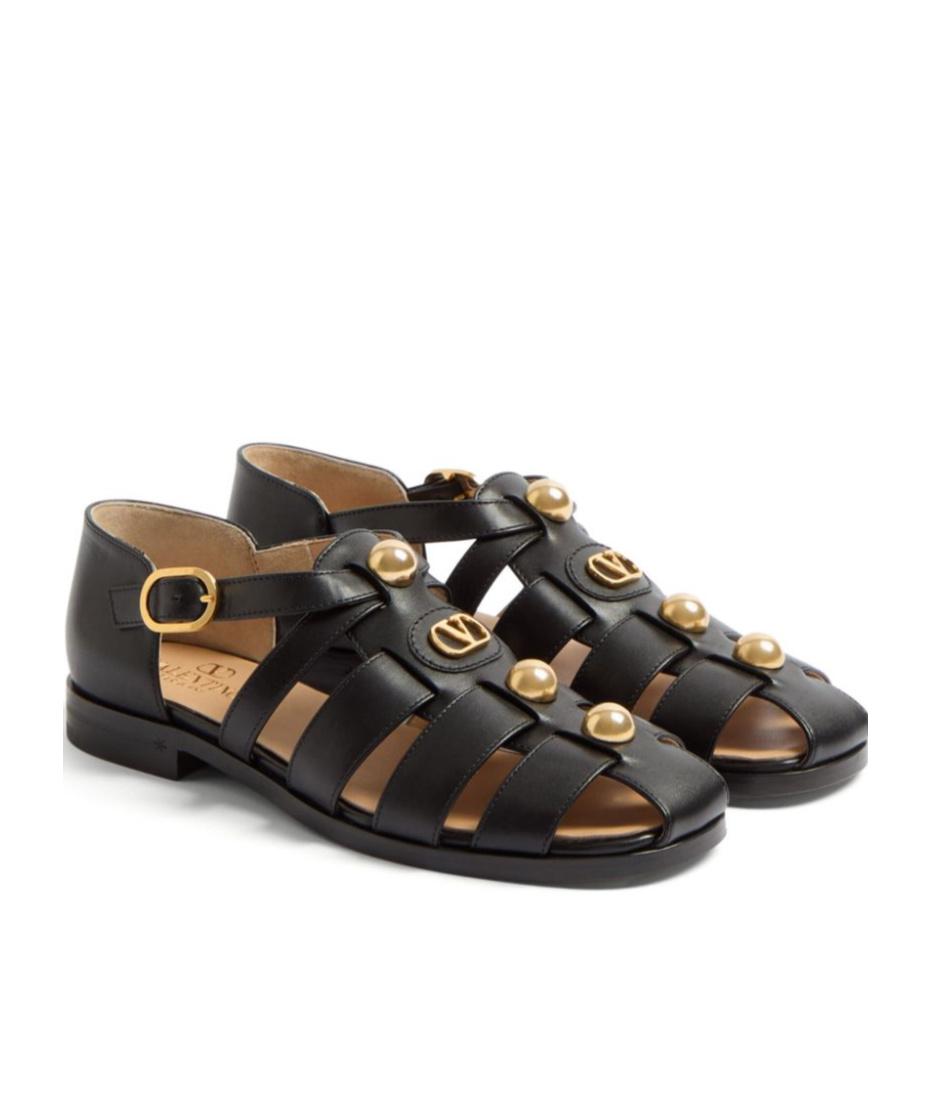 VALENTINO GARAVANI Vlogo Signature Faux-pearl Flat Sandals In Black Product Image