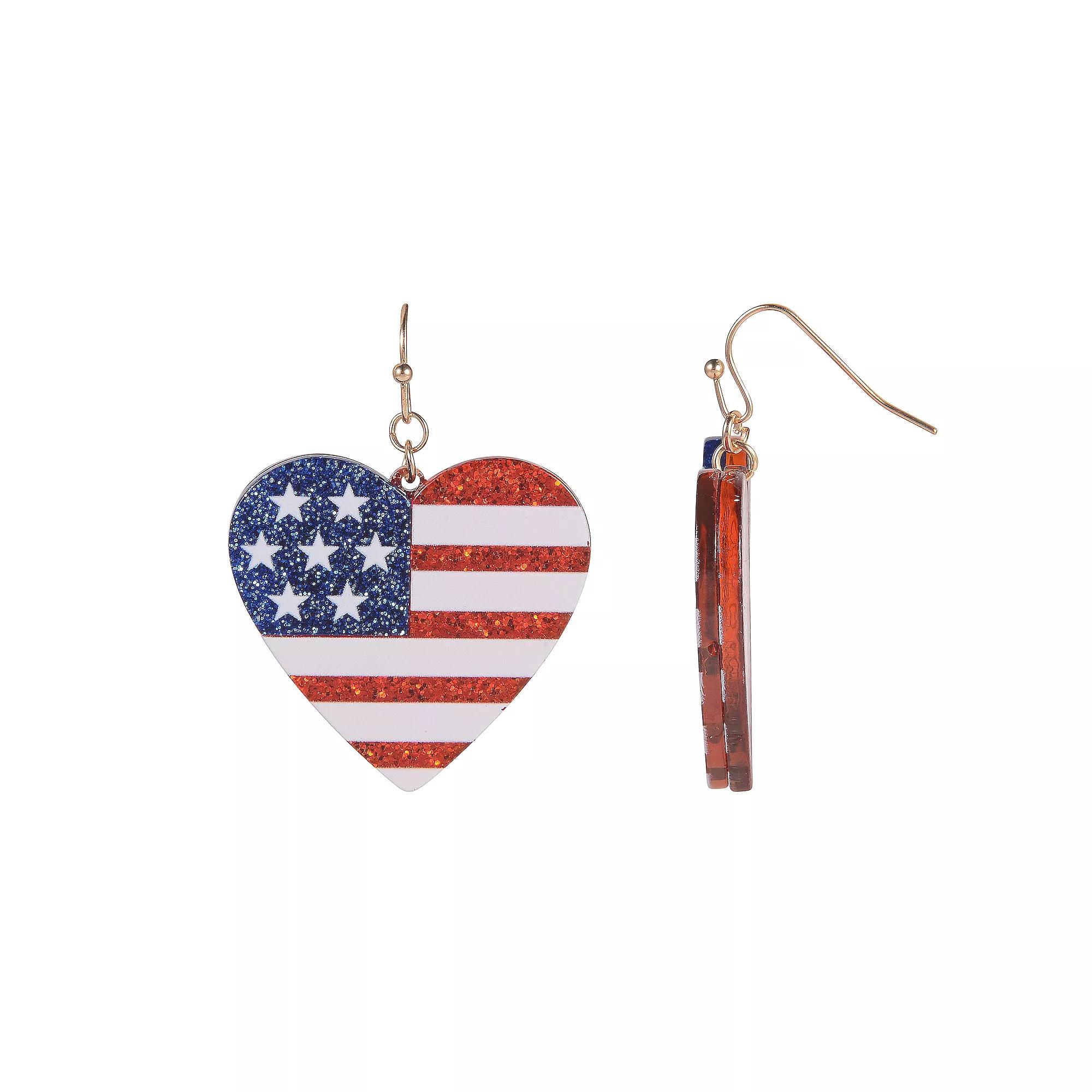Celebrate Together™ Gold Tone American Flag Heart Drop Earrings, Women's, Multi Product Image