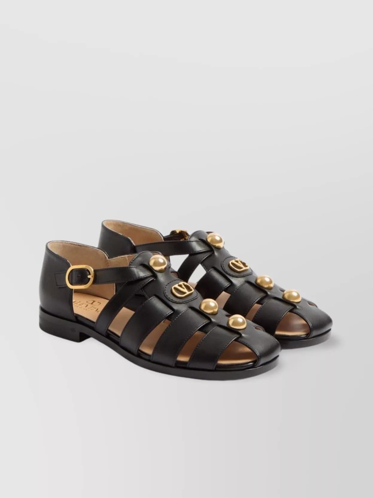 VALENTINO GARAVANI Vlogo Signature Faux-pearl Flat Sandals In Black Product Image