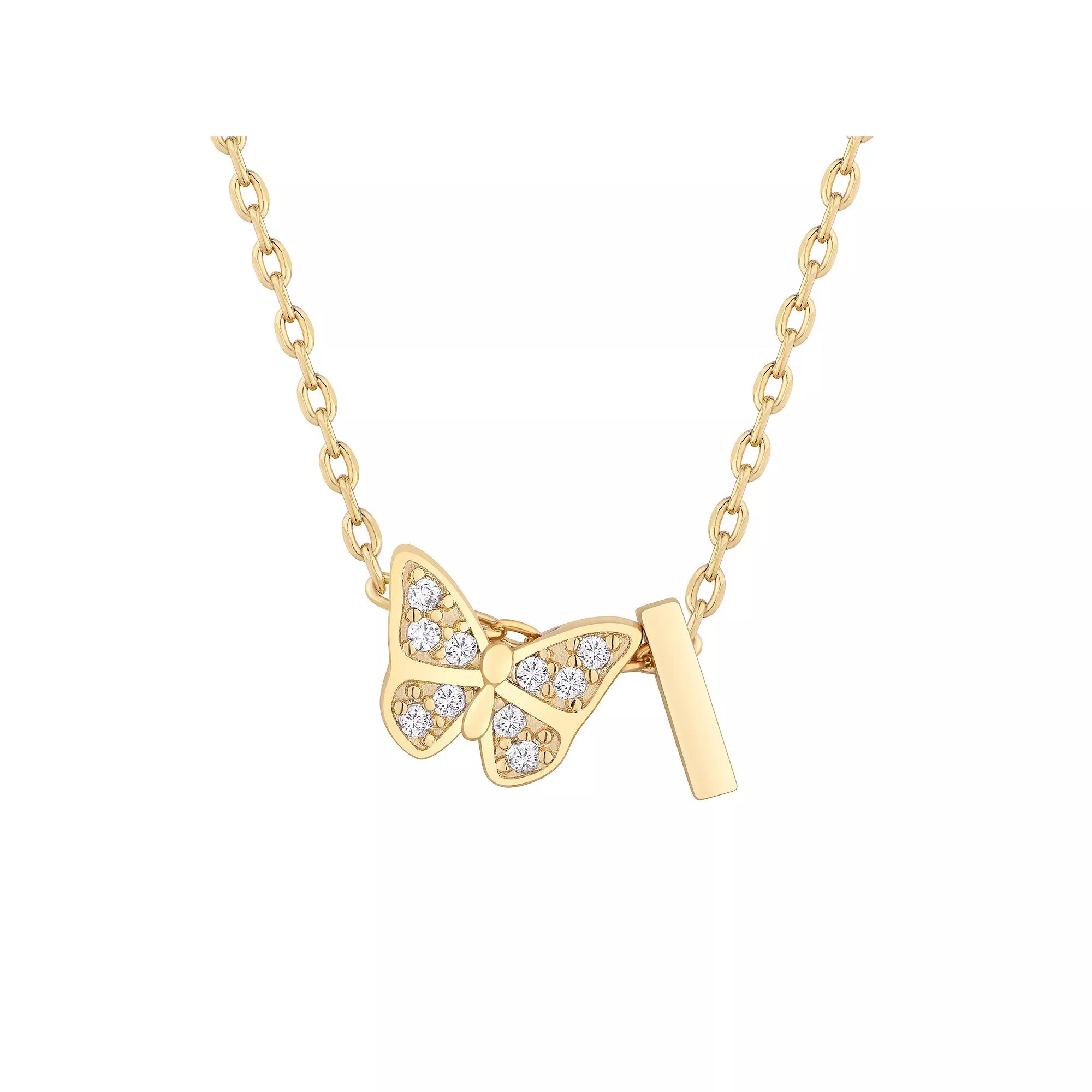 Taylor Grace 14k Gold Plated Cubic Zirconia Butterfly Initial Necklace, Women's, Size: 18" Product Image