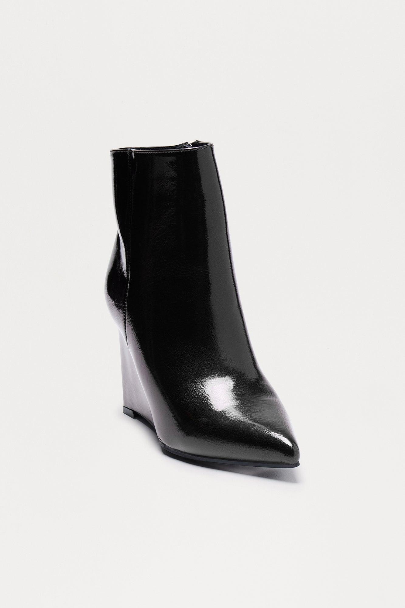 Ricki Faux Patent Wedge Booties - Black Female Product Image