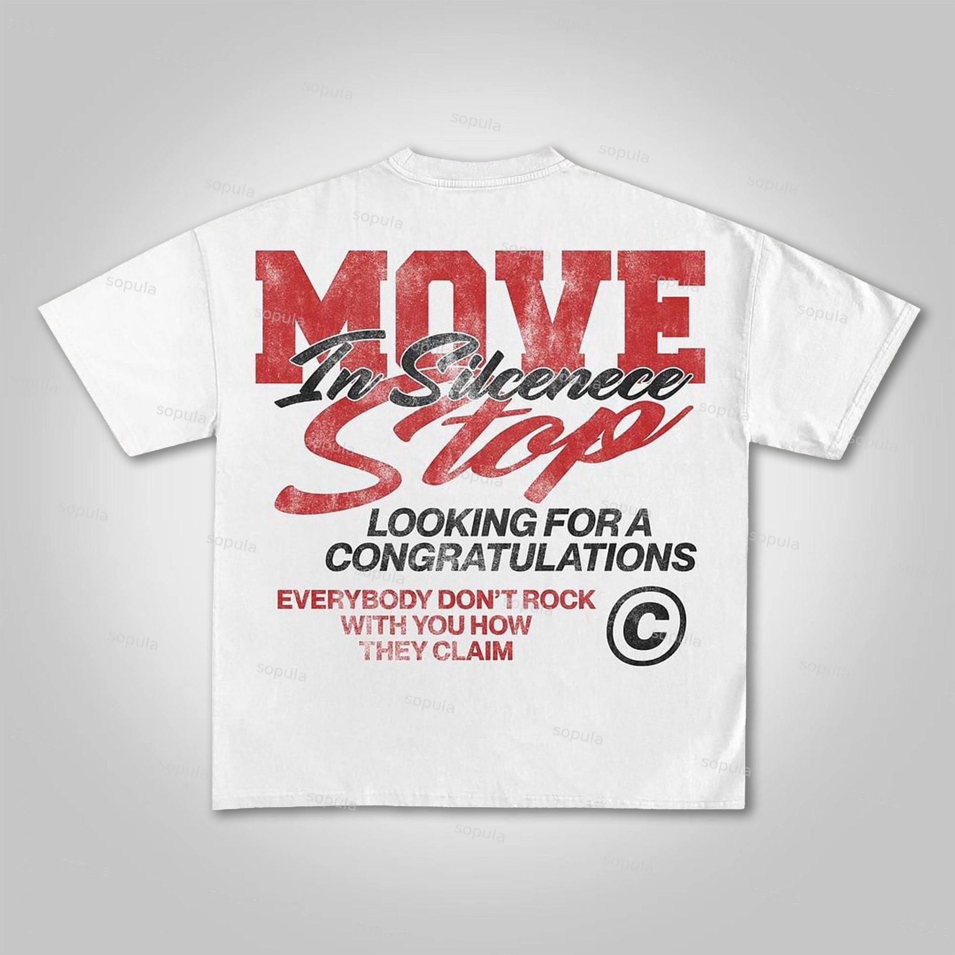 Vintage Move In Silence Graphic Casual Cotton T-Shirt Product Image