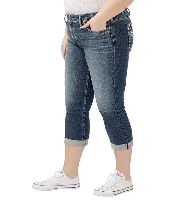 Silver Jeans Co. Plus Size Suki Mid Rise American Flag Detail Curvy Fit Capri Jeans Product Image