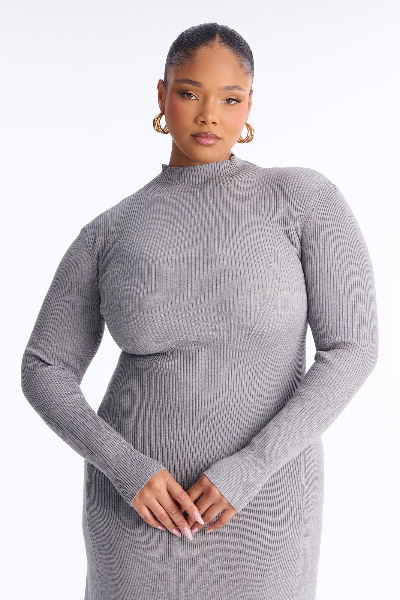 Sirena Long Sleeve Sweater Midi Dress - Heather Grey Female Product Image