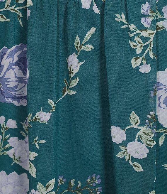 Midnight Doll Floral Printed Chiffon Corset Bodice Midi Dress Product Image