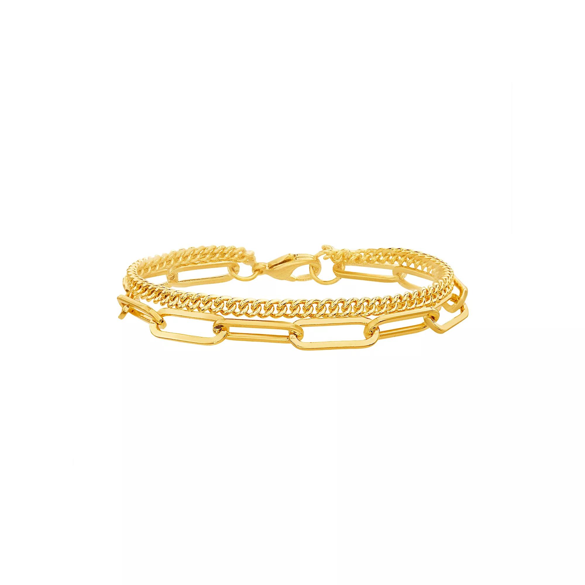 Paige Harper 14k Gold Plated Double Strand Curb & Paper Clip Link Chain Bracelet, Women's, Size: 7.5", Gold Tone Product Image