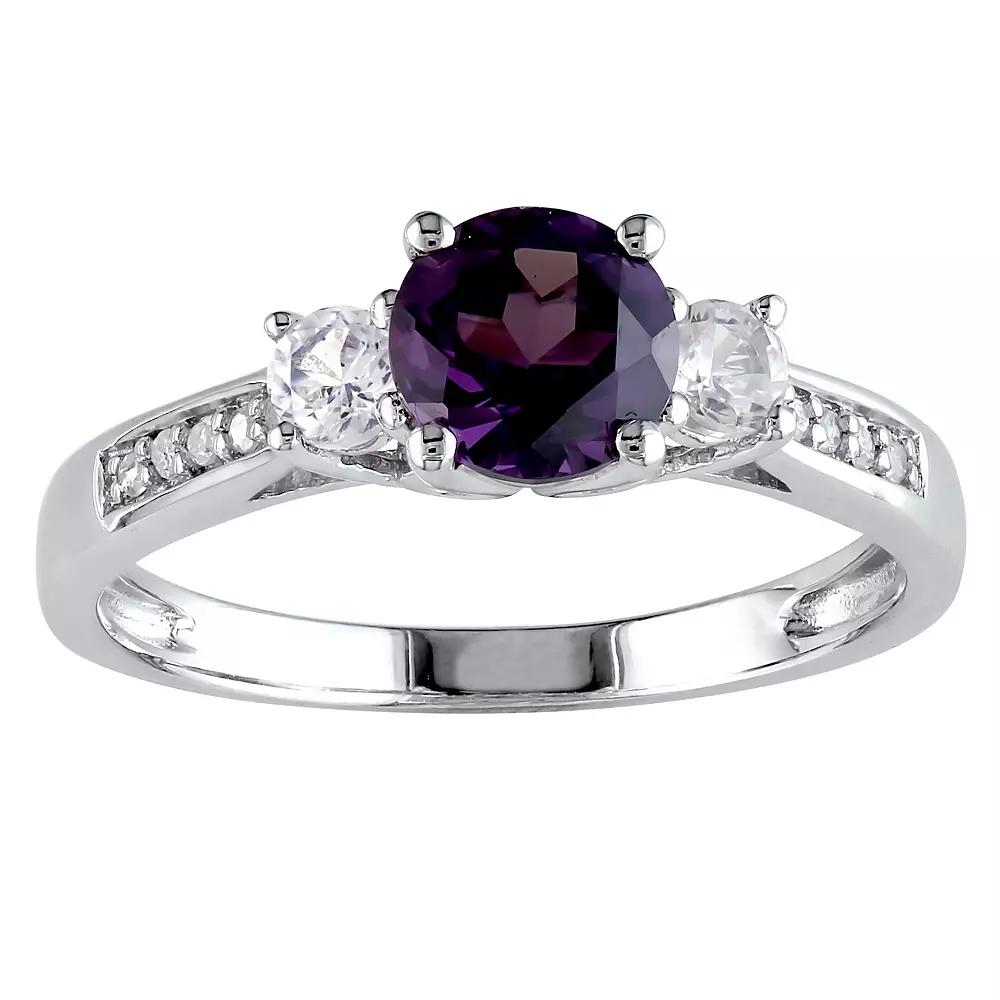 Stella Grace 10k White Gold Simulated Alexandrite, Lab-Created White Sapphire & Diamond Accent 3-Stone Engagement Ring, Women's,  Product Image