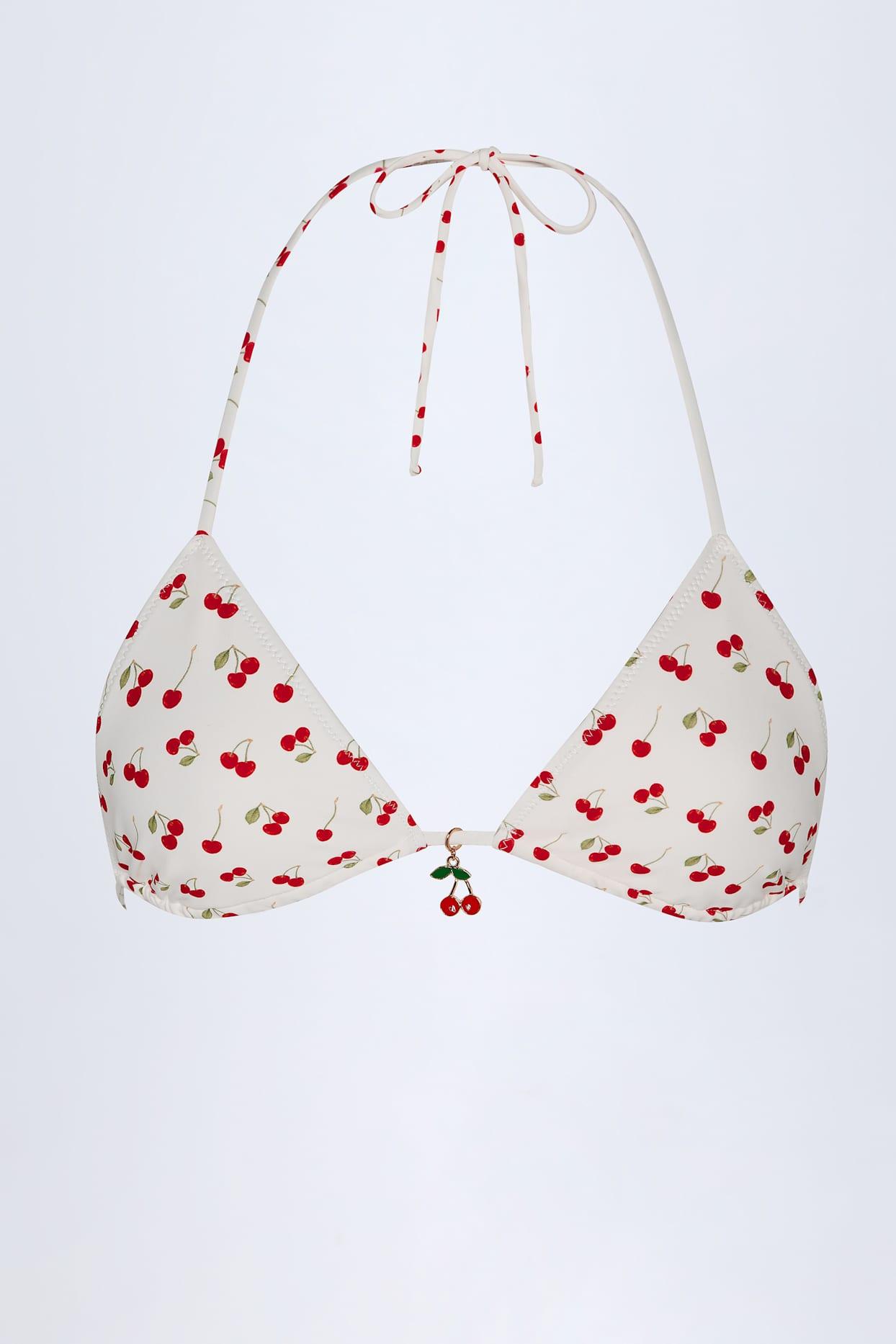 Charm-Detail Triangle Bikini Top in Cherry Print Product Image