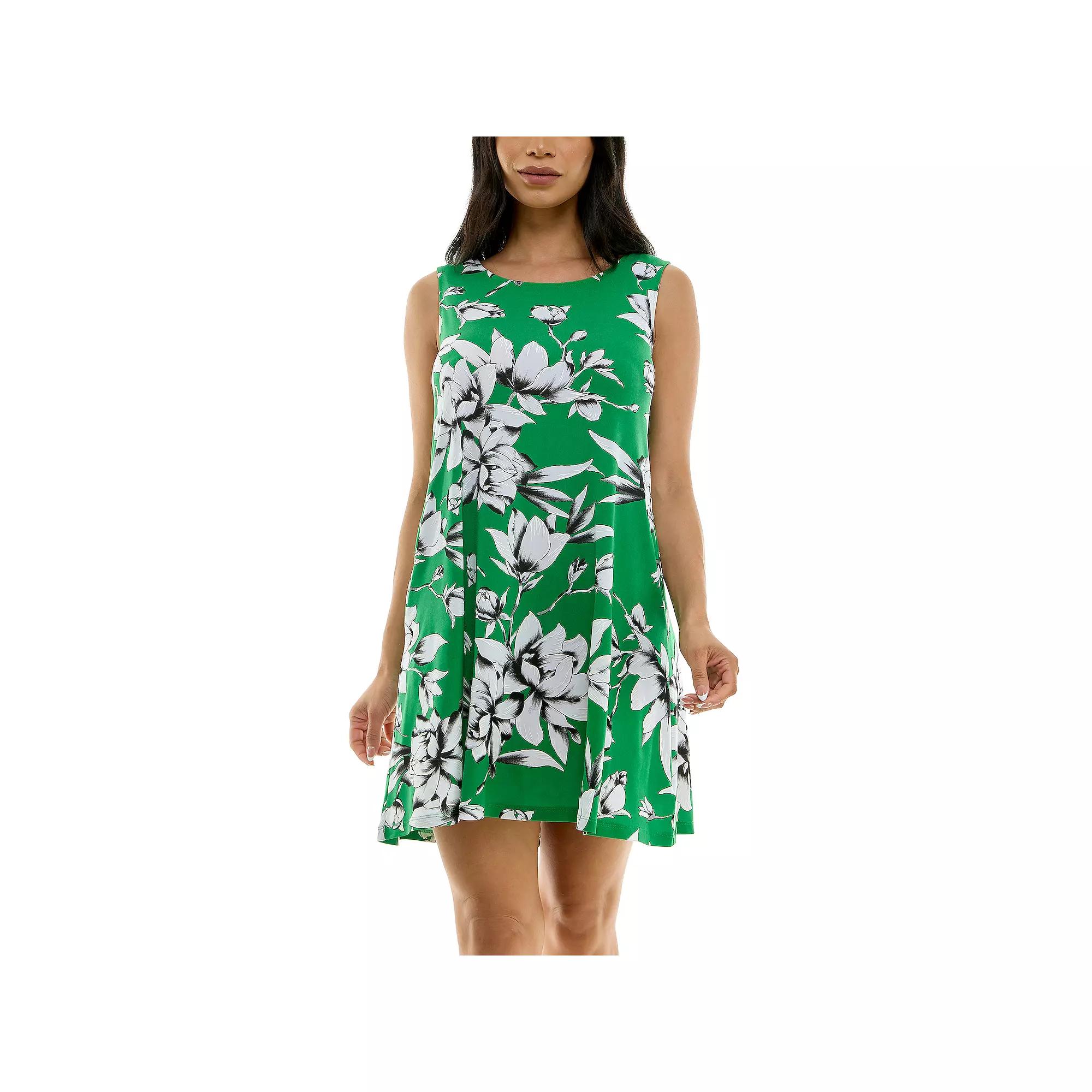 Women's Nina Leonard Puff Print Pocket Trapeze Dress,  Product Image