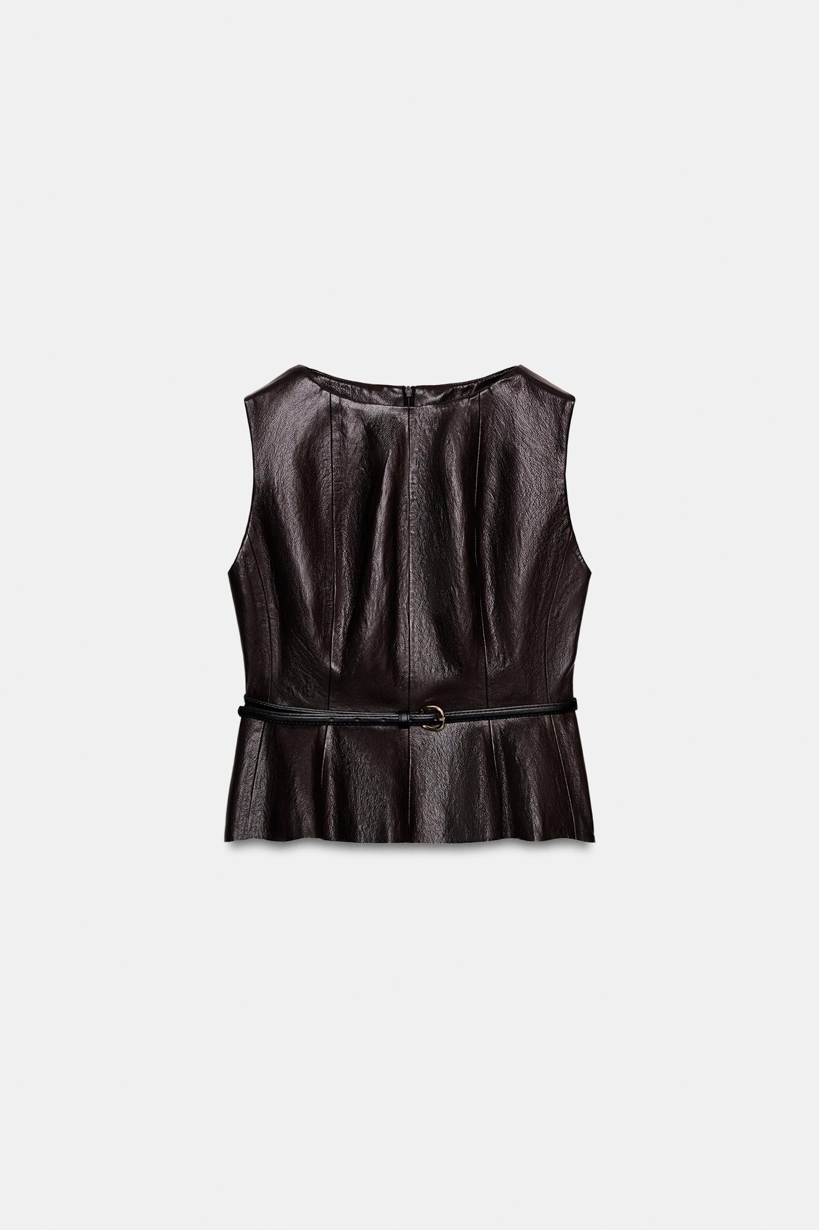 FAUX LEATHER BELTED TOP Product Image