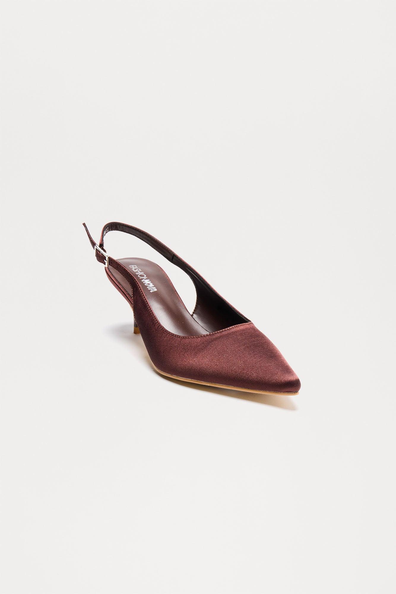 Smitten Satin Kitten Heel Pumps - Chocolate Product Image