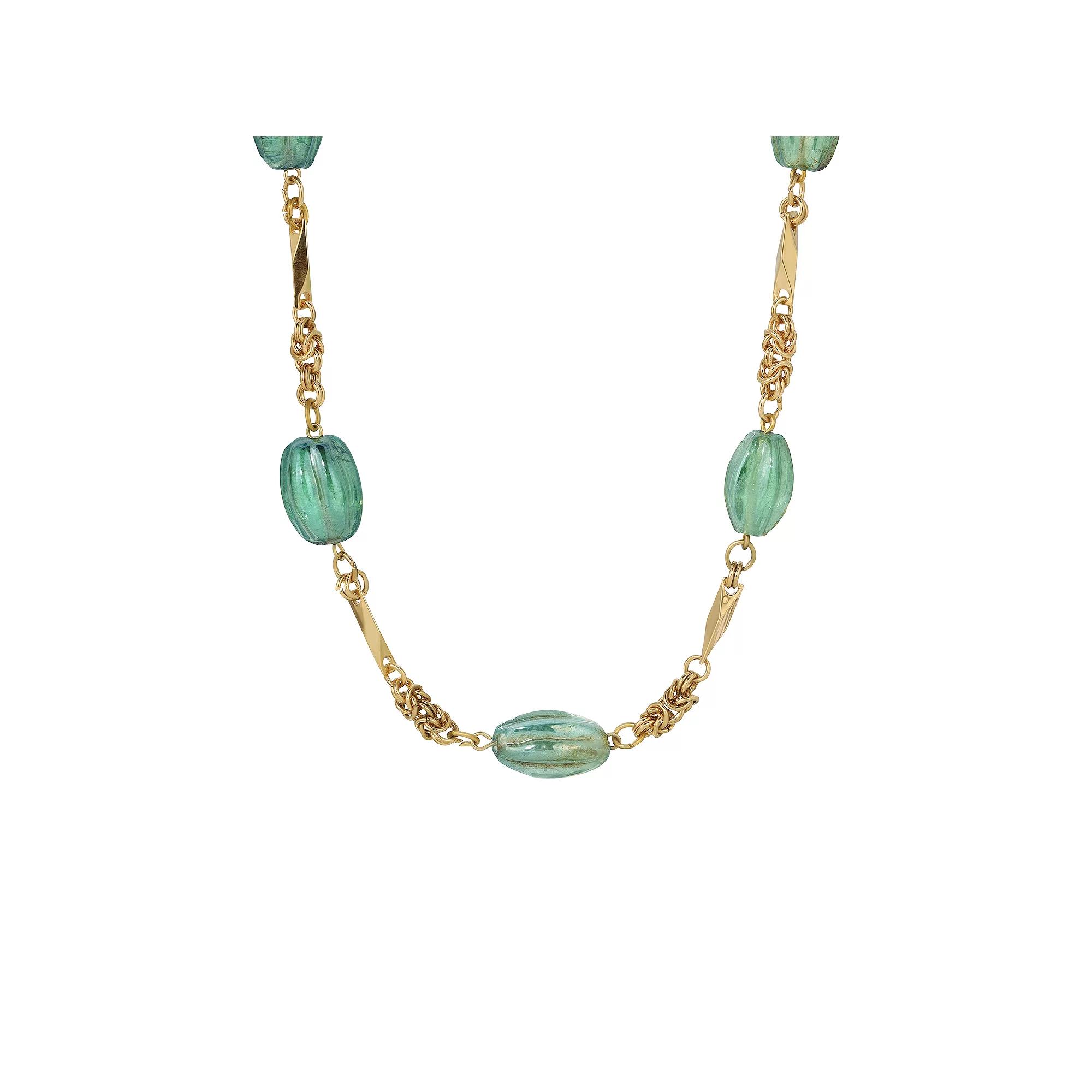 1928 14k Gold Dipped Green Glass Necklace, Womens Product Image