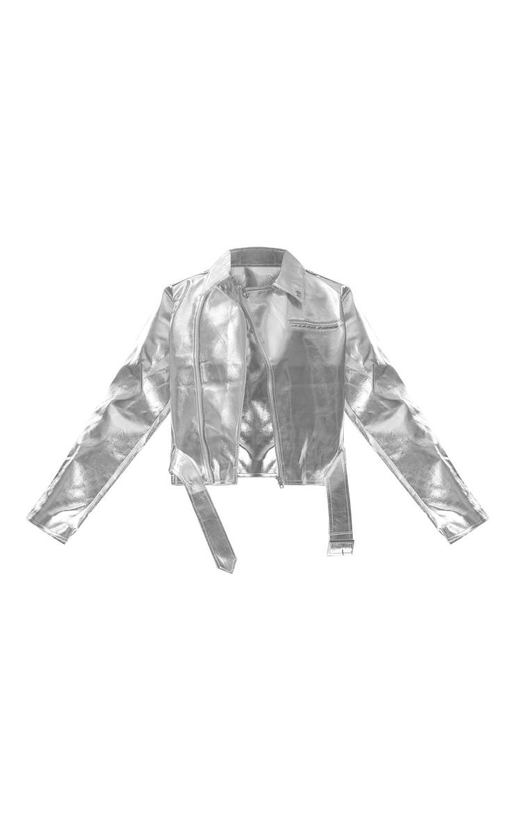 Silver Metallic Biker Jacket Product Image