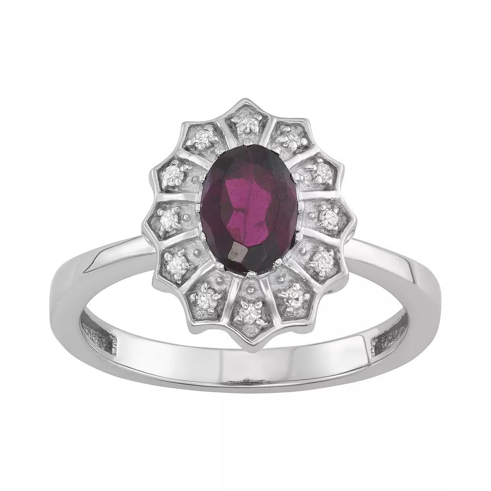 Jewelexcess 0.80 CTW Amethyst Gemstone & 1/10 CTW White Diamond Sterling Silver Ring, Women's, Size: 6, Red Product Image