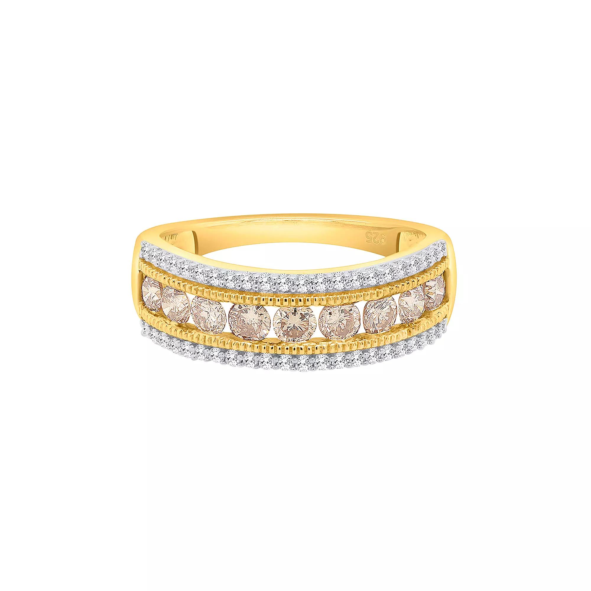 Two-Tone Sterling Silver 1 Carat T.W. Champagne & White Diamond Band Ring, Women's,  Product Image