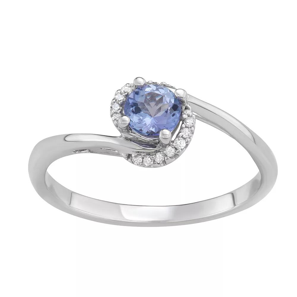 14k White Gold 1/10 Carat T.W. Diamond & Gemstone Bypass Ring, Women's, Size: 5, Tanzanite Product Image