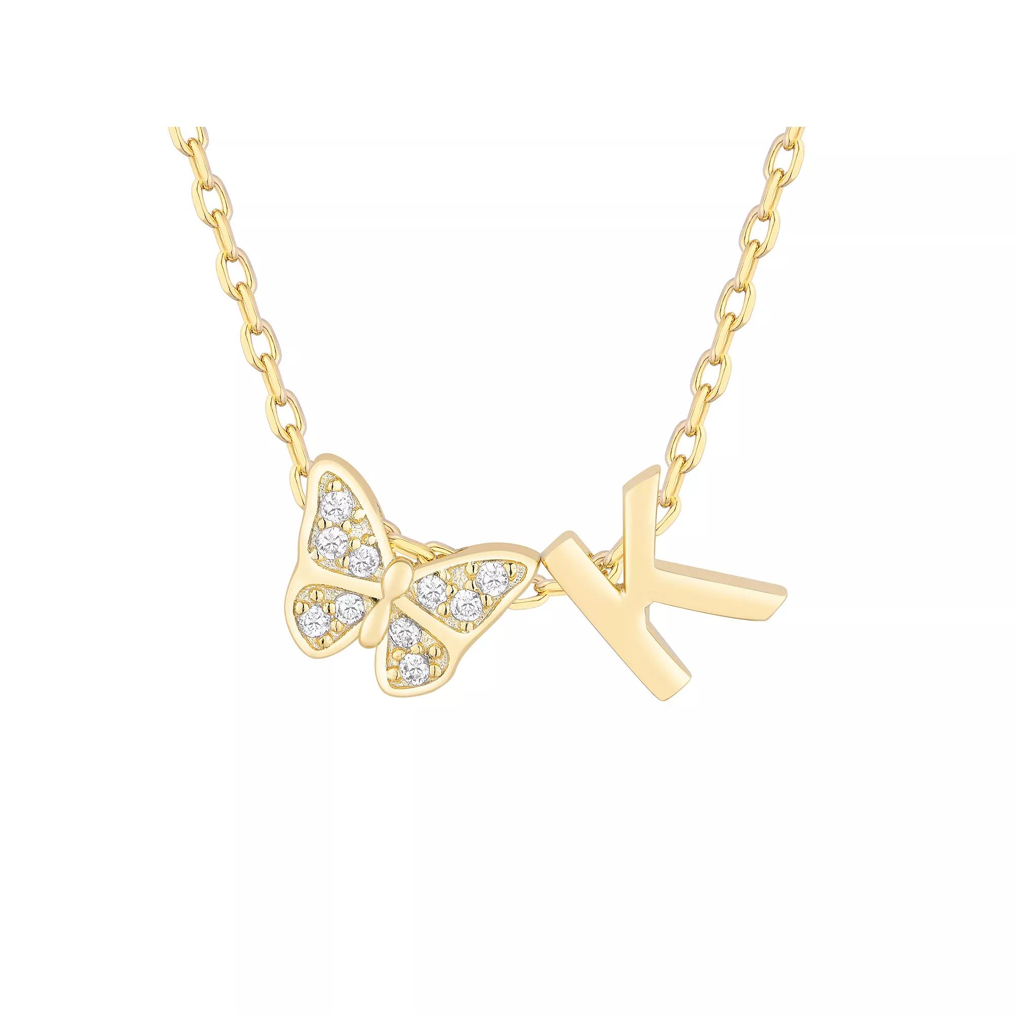 Taylor Grace 14k Gold Plated Cubic Zirconia Butterfly Initial Necklace, Women's, Size: 18" Product Image