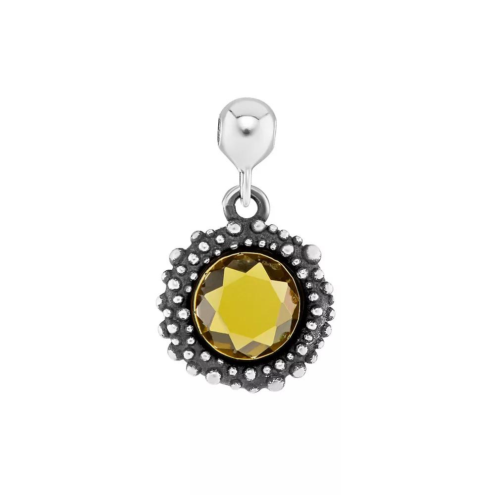 PRIMROSE Sterling Silver Oxidized Beaded Round Cubic Zirconia, Red Corundum & Spinel Sliding Charm, Women's, Sterling August Product Image