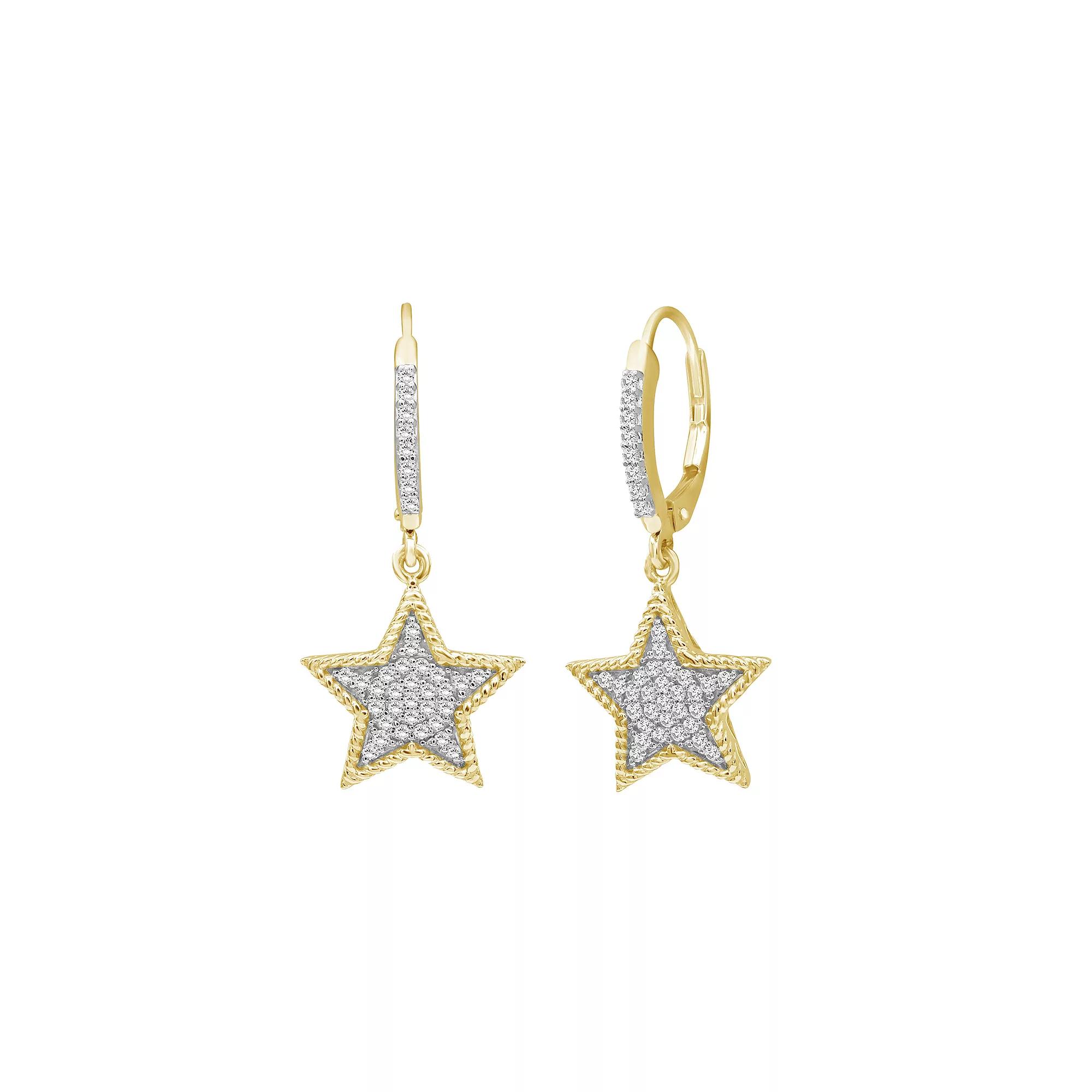 Jewelexcess 14k Gold Over Silver 3/8 Carat T.W. Diamond Star Drop Earrings, Women's, Gold Tone Product Image