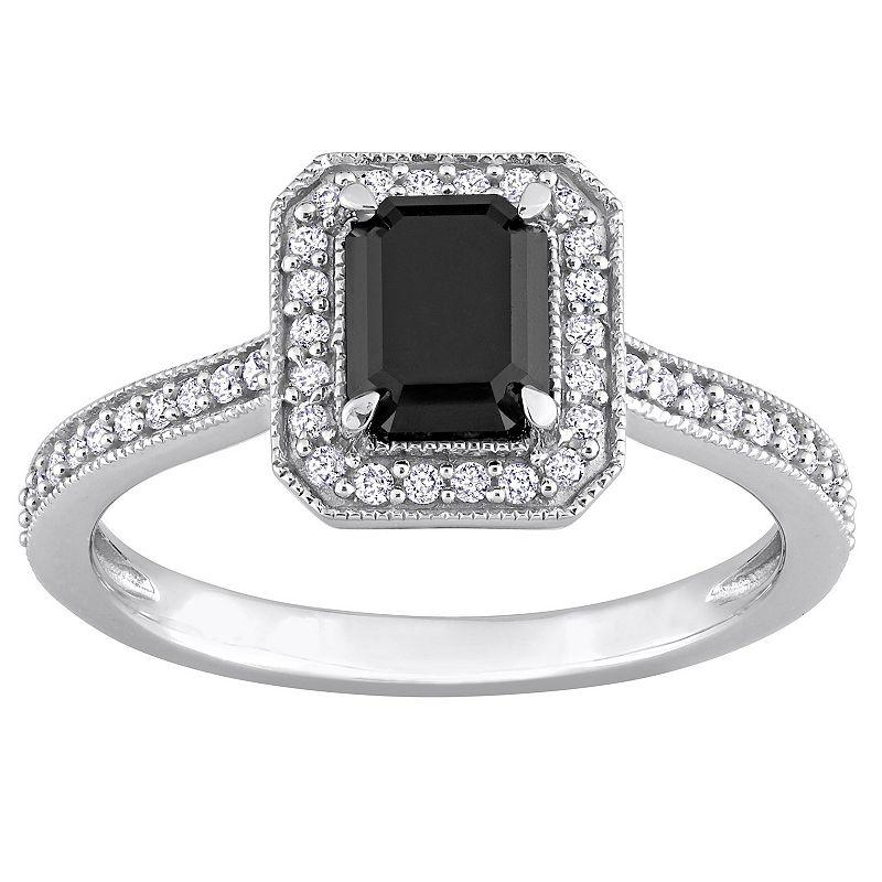 Stella Grace 14k White Gold 1 1/4 Carat T.W. Black & White Diamond Halo Engagement Ring, Women's Product Image