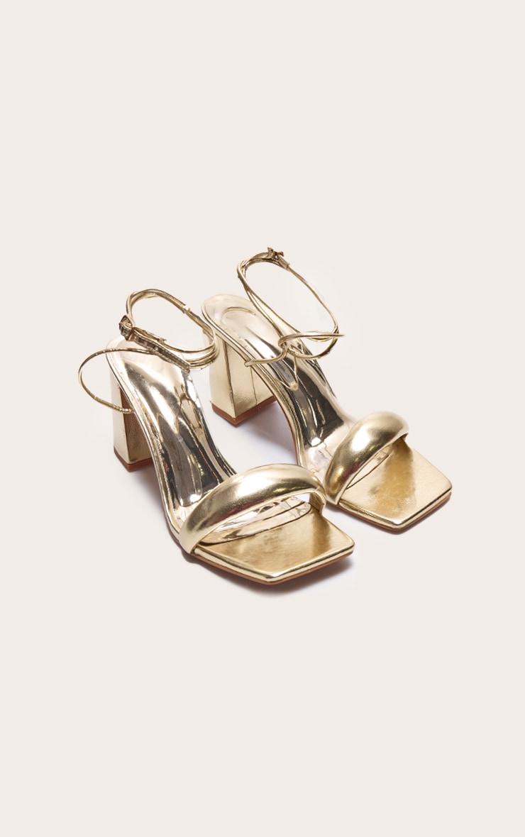 Gold Wide Fit Pu Square Toe Quilted Low Block Heeled Sandals Product Image