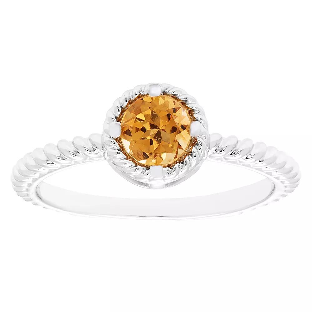 Boston Bay Diamonds Sterling Silver Genuine Citrine Rope Halo Stacking Ring, Womens Product Image