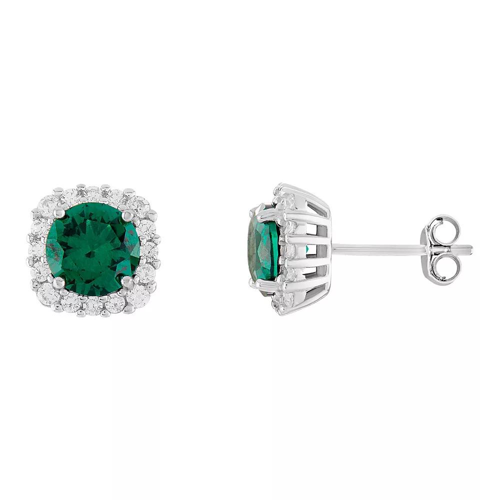 PRIMROSE Sterling Silver Cubic Zirconia Halo Stud Earrings, Women's, May Product Image