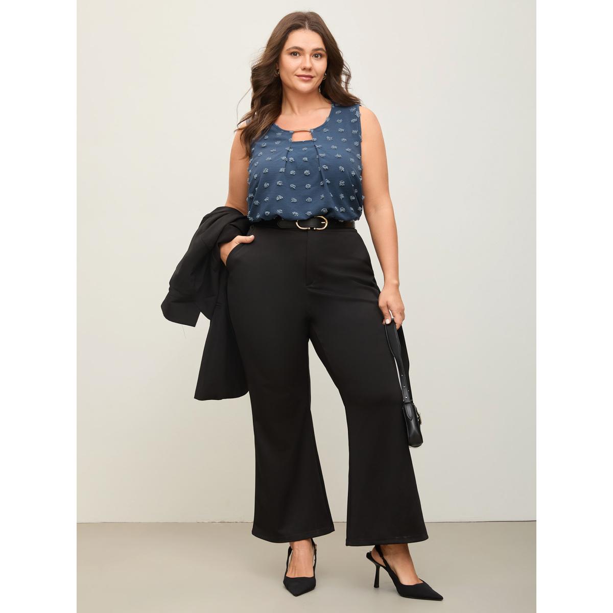 Plus Size Textured Dots Metal Detail Tank Top Women Navy Round Neck Office Tank Tops Camis BloomChic 12/L Product Image