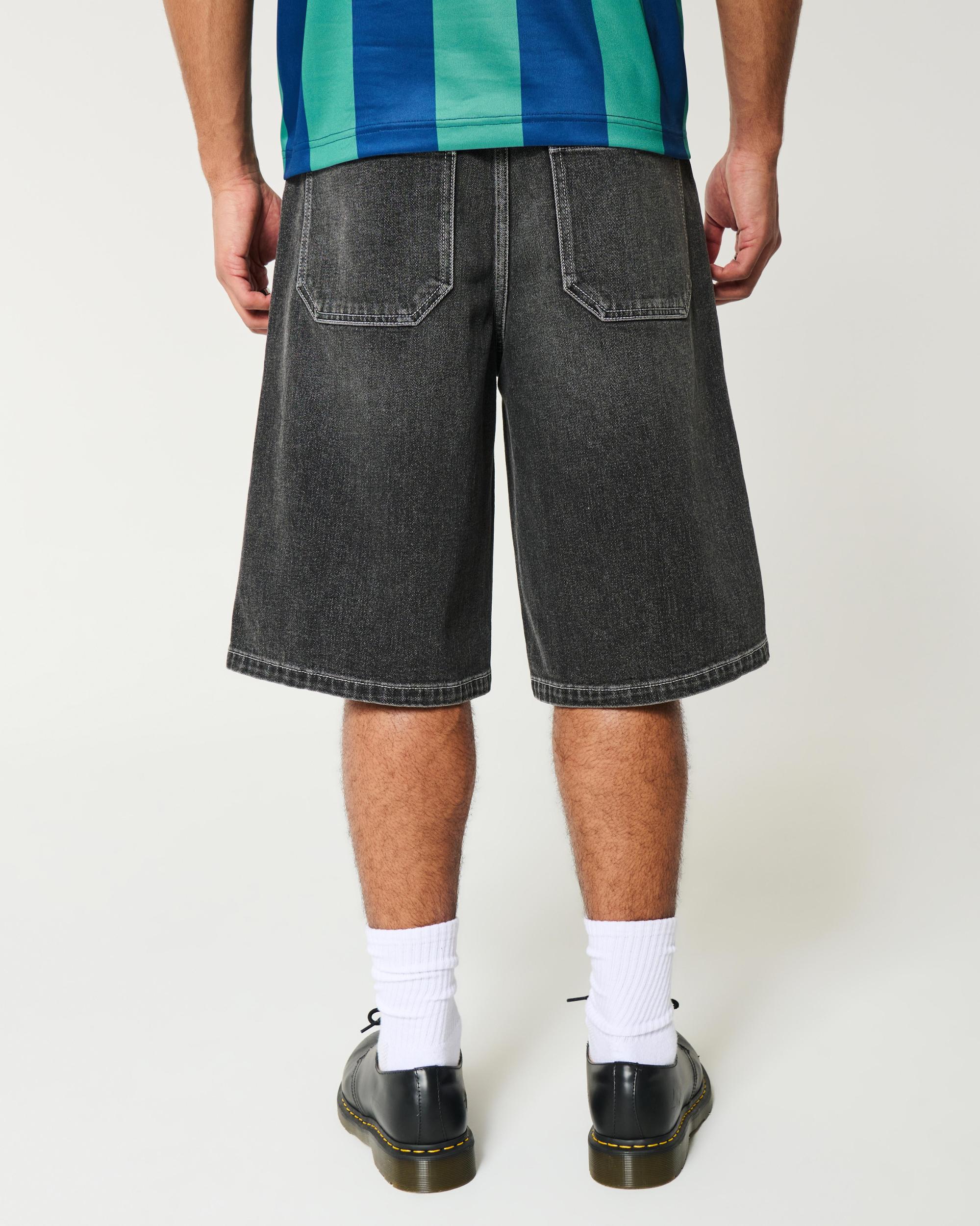 Below-the-Knee Washed Black Super Baggy Denim Shorts Product Image