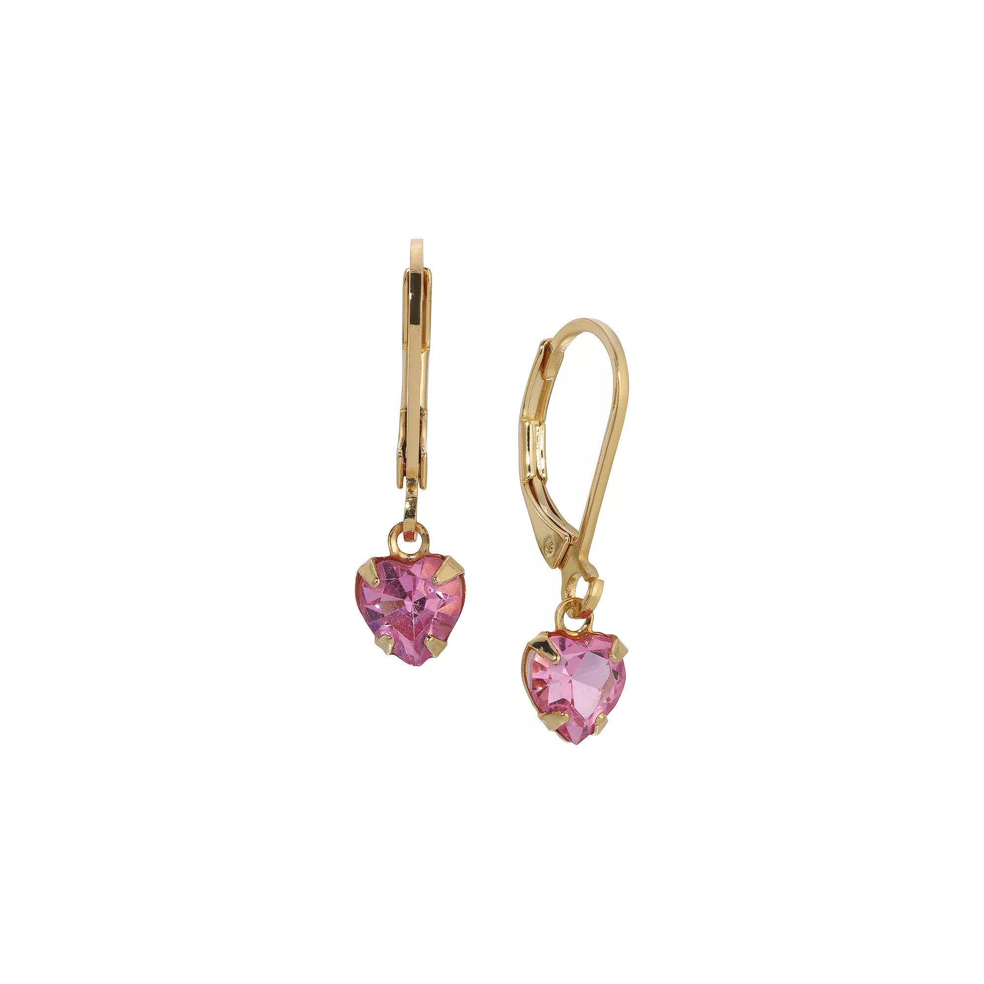 1928 Gold Tone Crystal Heart Drop Earrings, Women's, Pink Product Image