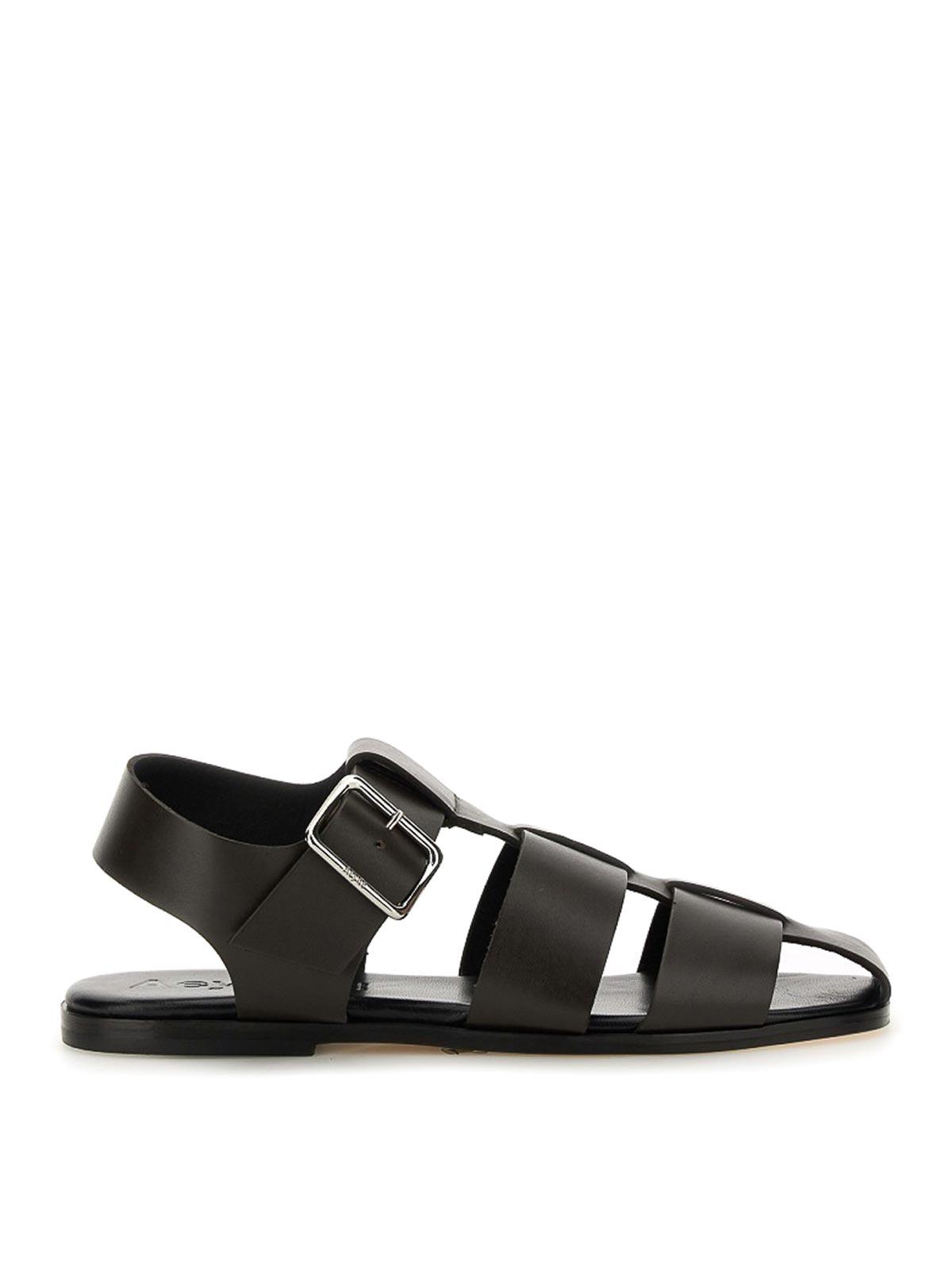 AEYDE 10mm Whit Leather Fisherman Sandals In Black Product Image