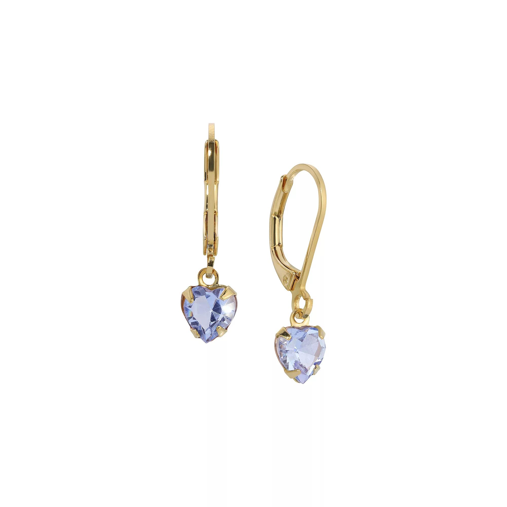 1928 Gold Tone Crystal Heart Drop Earrings, Womens, Blue Product Image