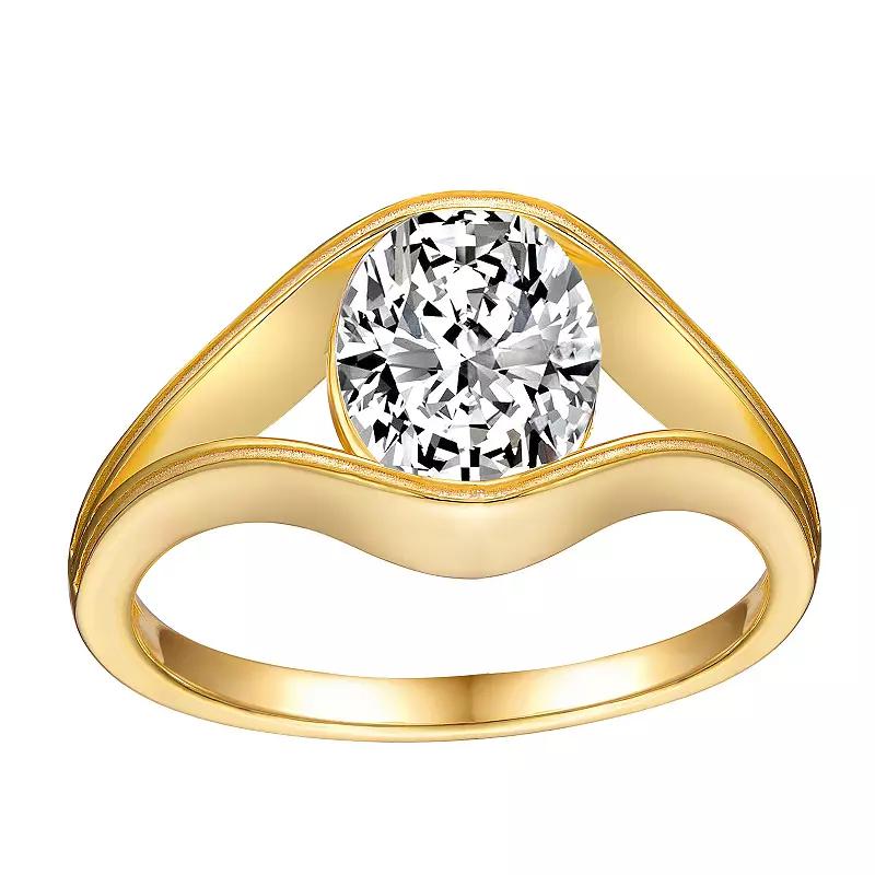 Stella Valentino 18k Gold over Sterling Silver Oval Lab-Created Moissanite Solitaire Split Engagement Ring, Womens, Gold Tone Product Image