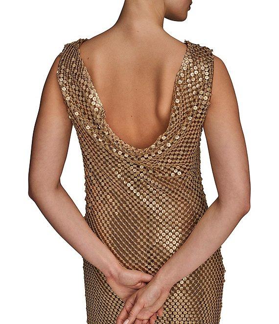 Donna Karan Sequin Mesh Boat Neck Sleeveless Slip Dress Product Image