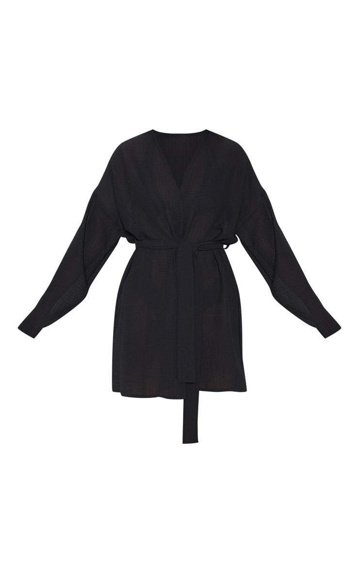 Black Crinkle Textured Short Beach Kimono Product Image