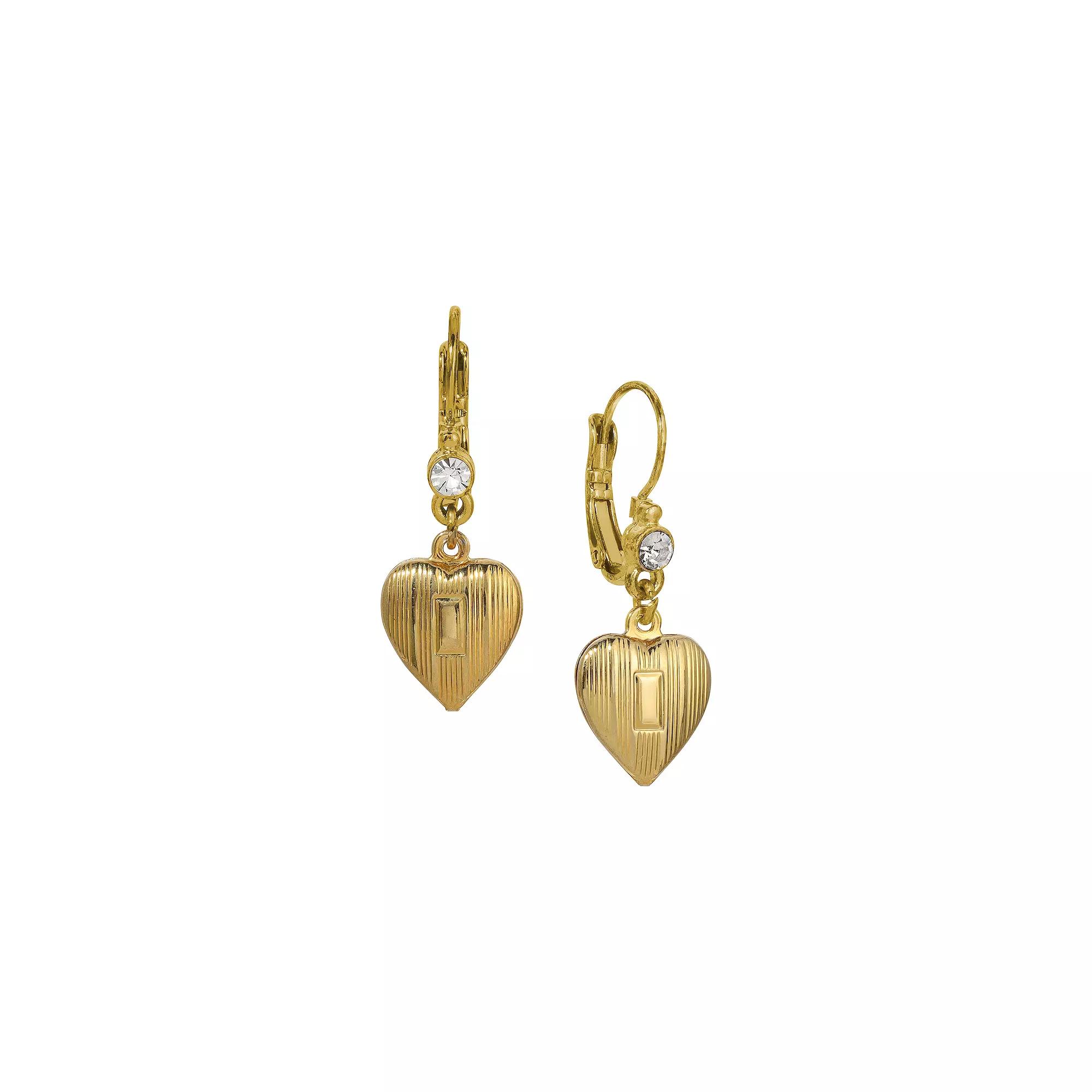 1928 Gold Tone Crystal Heart Drop Earrings, Womens, Yellow Product Image