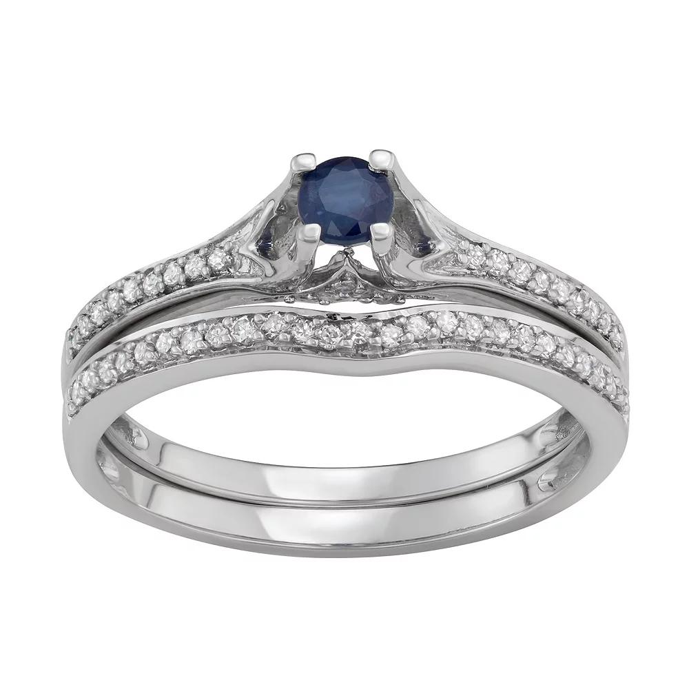 14k White Gold 1/3 Carat T.W. Diamond & Gemstone Engagement Ring Set, Women's, Size: 8, Blue Blue Product Image