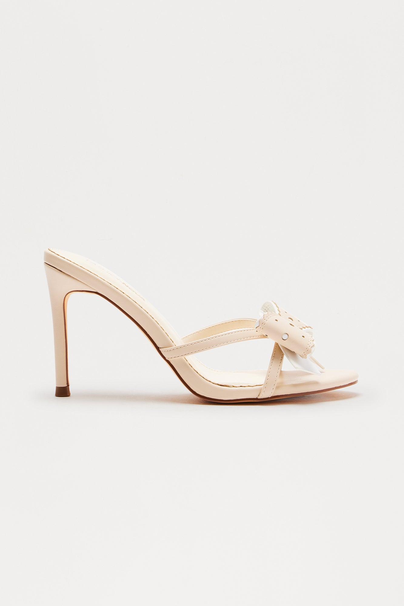 Victoria Bow Heeled Mules - Nude Product Image