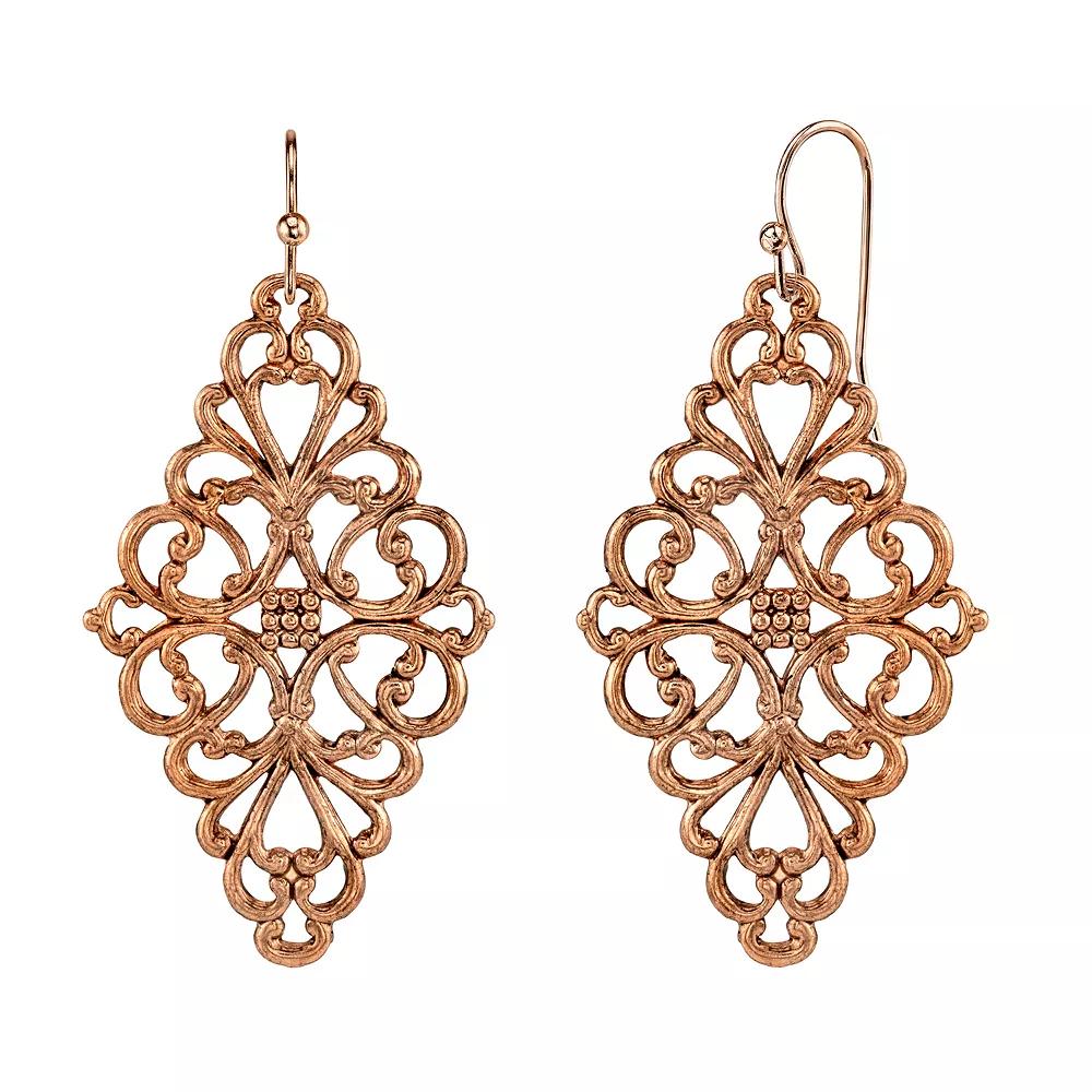 1928 Filigree Kite Drop Earrings, Womens, Rose Gold Tone Product Image