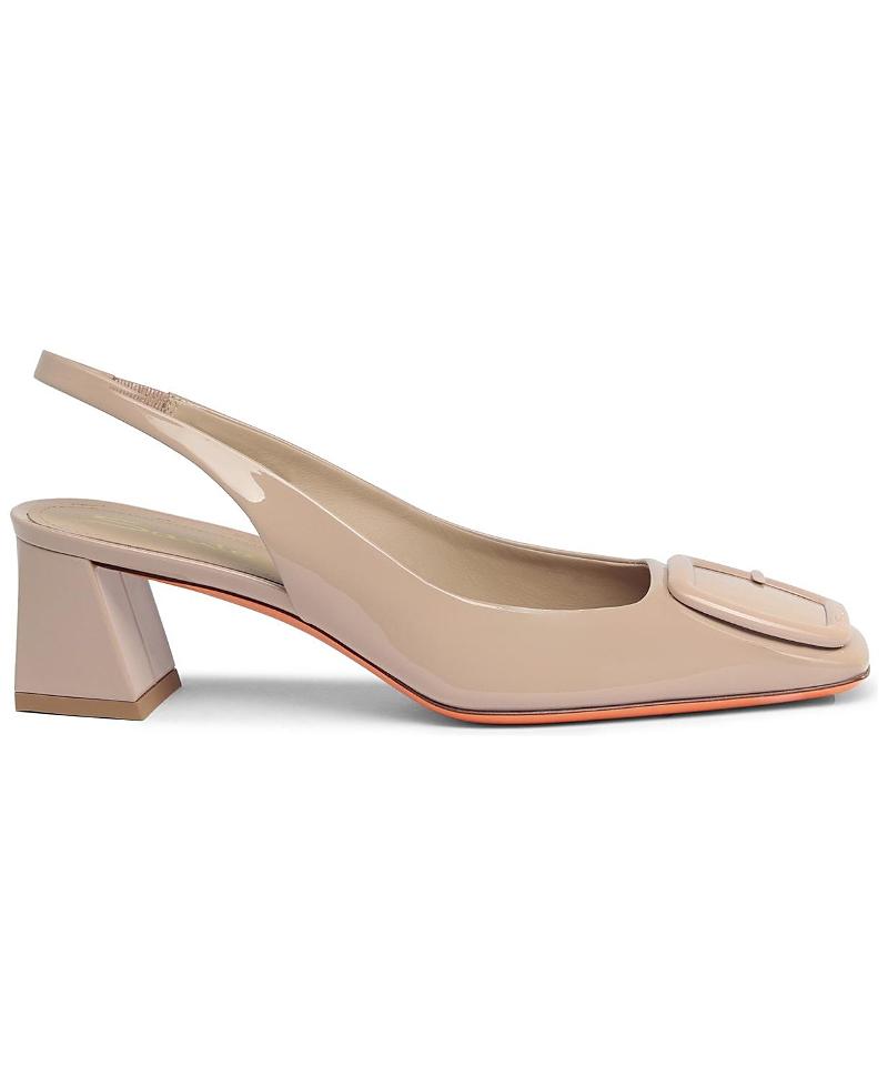 Santoni Womens Patent Leather Mid-Heel Slingback Pumps Product Image