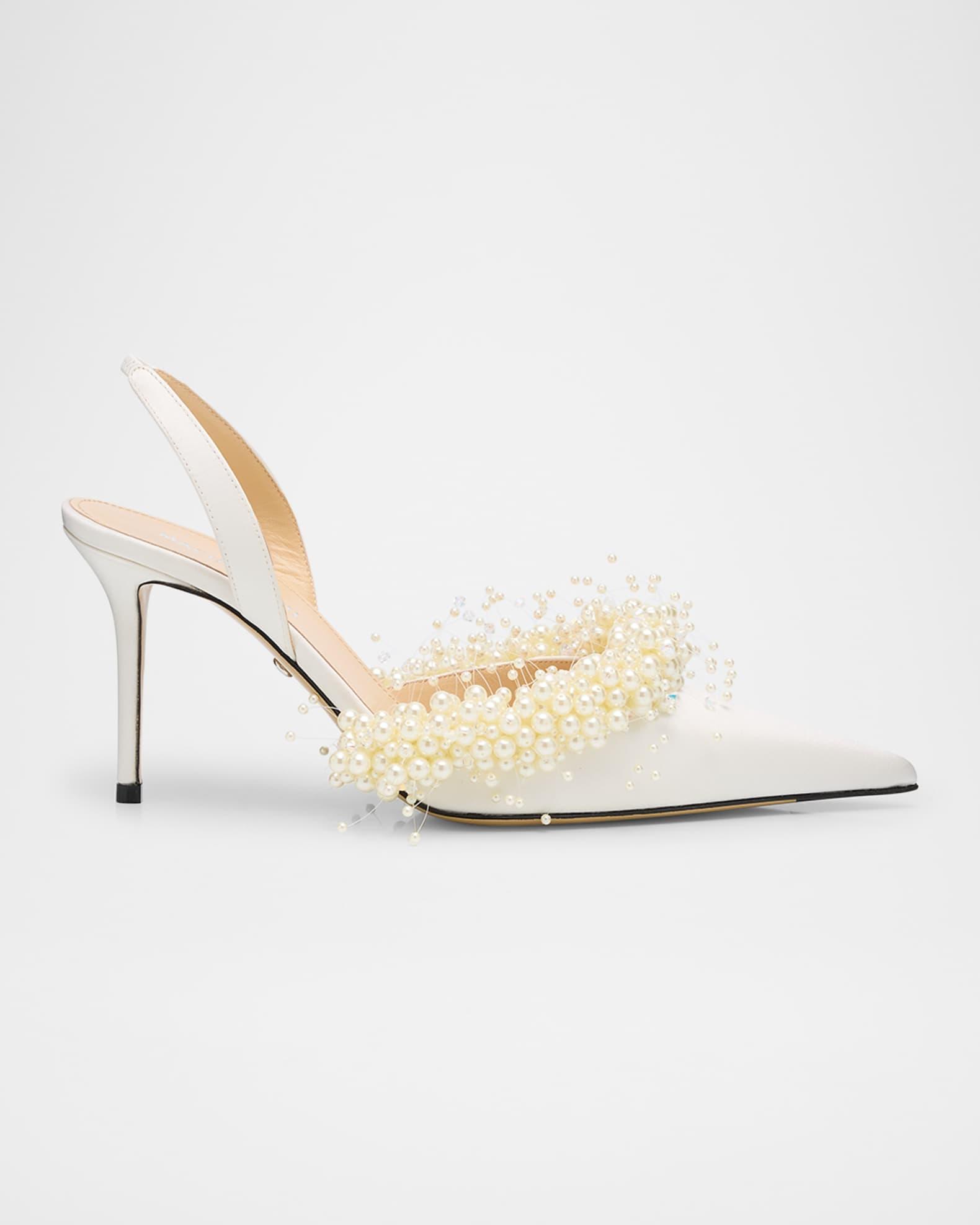 Floating Pearly Satin Slingback Pumps Product Image