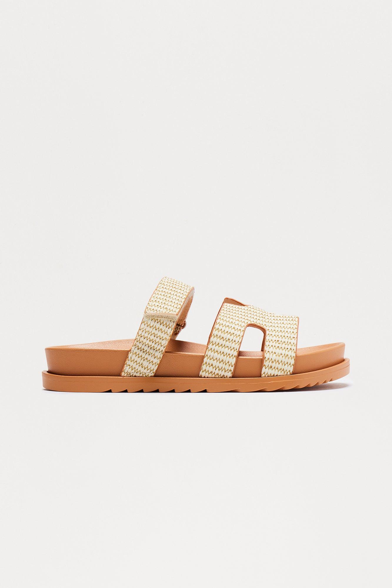 Trey Raffia Strap Slides - Natural Product Image